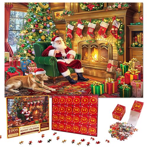 Puzzle Advent Calendar 2024,24 Days Christmas Countdown Advent Calendar Puzzle,1008 Pieces Puzzle Advent Calendar 2024, Christmas Family Game Advent Puzzle for Kids and Adults