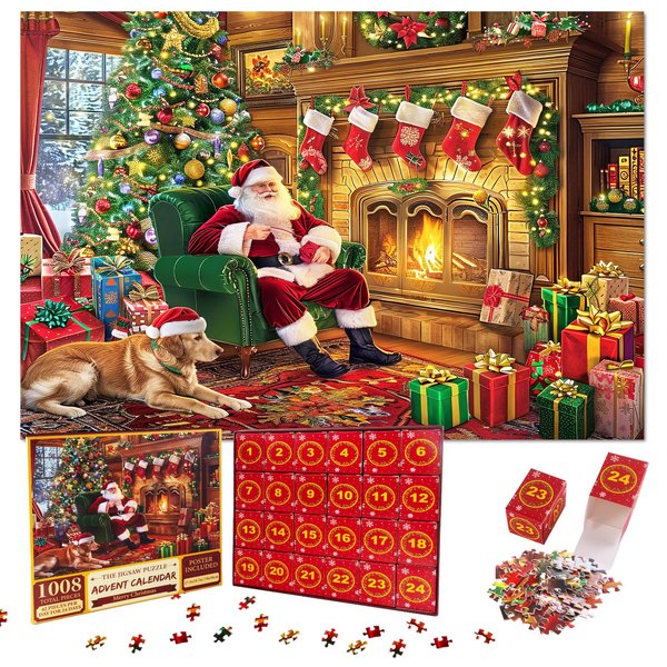 Puzzle Advent Calendar 2024,24 Days Christmas Countdown Advent Calendar Puzzle,1008 Pieces Puzzle Advent Calendar 2024, Christmas Family Game Advent Puzzle for Kids and Adults