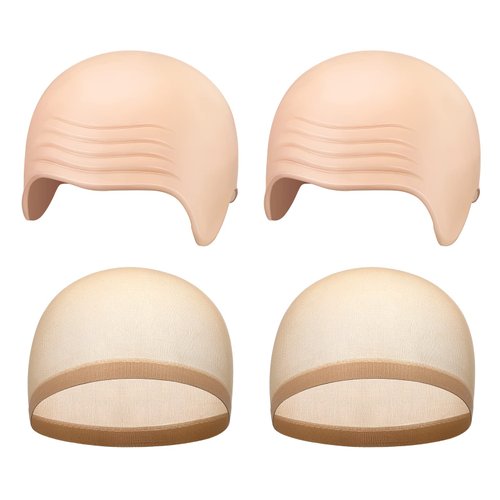 WILLBOND 4 Pcs Halloween Bald Caps Makeup Latex Bald Head Wig Cap Bald Hat Costume Accessories for Adults(Skin Color,Simple Style)