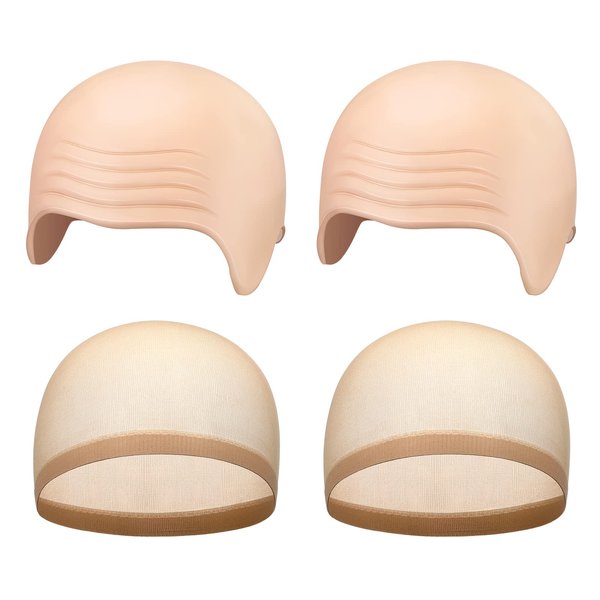 WILLBOND 4 Pcs Halloween Bald Caps Makeup Latex Bald Head Wig Cap Bald Hat Costume Accessories for Adults(Skin Color,Simple Style)
