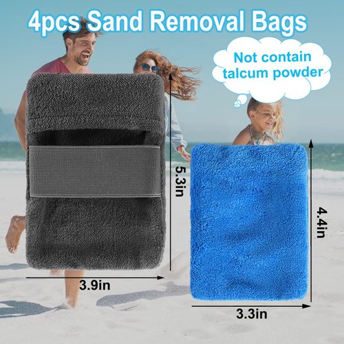 Carlerait 4PCS Sand Removal Bag for Beach, Sand Remover Beach Essensials for Family, Skin-Friendly Sand Wipe Off Mitts Beach Accessories Must Haves for Beach Vacation Travel Trip
