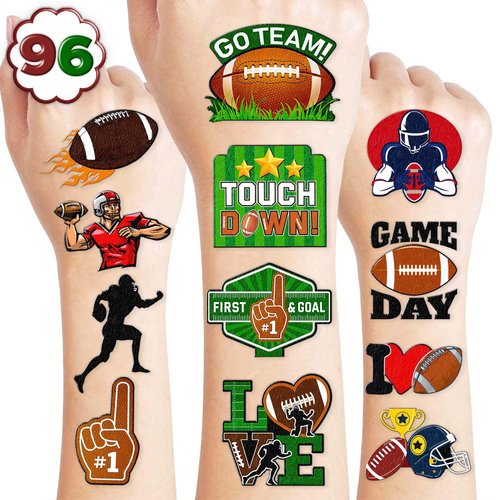 8 Sheets (72PCS) Football Tattoos Sports Themed Birthday Party Decorations Favors Supplies Decor Stickers for Kids Boys Girls Gifts Classroom School Prizes Rewards