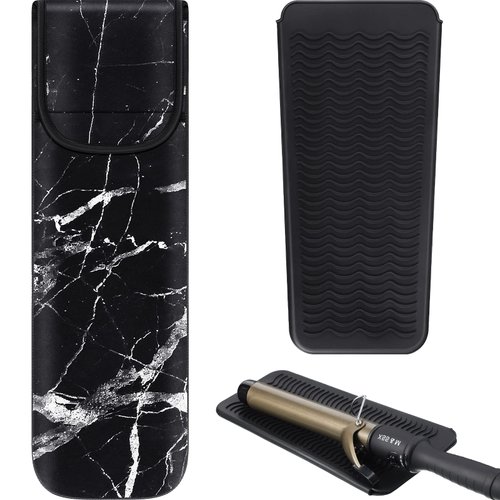 Shappy 2 Pieces Flat Iron Case Heat Resistant Travel Bag Curling Iron Case Cover Hot Iron Holder Neoprene Straightener Holder and Silicone Hot Tools Flat Iron Travel Sleeve(Retro Style)
