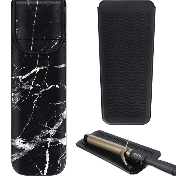 Shappy 2 Pieces Flat Iron Case Heat Resistant Travel Bag Curling Iron Case Cover Hot Iron Holder Neoprene Straightener Holder and Silicone Hot Tools Flat Iron Travel Sleeve(Retro Style)