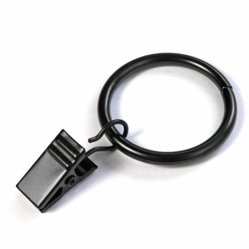 1.5 inch Curtain Rings, 20 Pcs Black Curtain Hooks, Rustproof Metal Curtain Rings with Clips, Solid Curtain Clips with Rings, Decorative Vintage Curtain Hooks
