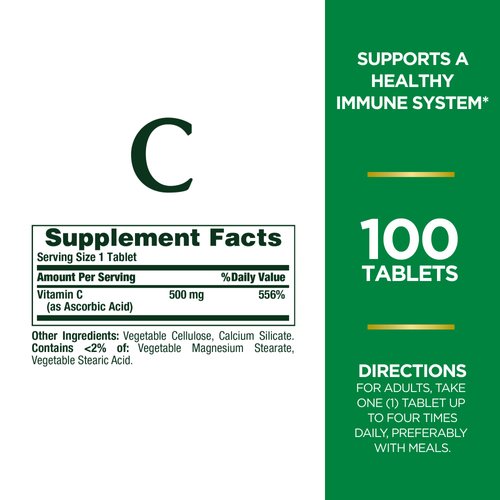 Nature's Bounty Vitamin C Tablets, Vitamin Supplement, Supports a Healthy Immune System, 500mg, 100 Count