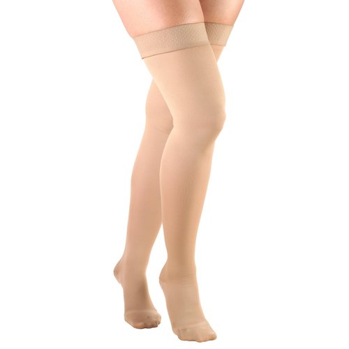 Truform Women's Compression Stockings, 20-30 mmHg, Thigh High Length, Closed Toe, Opaque, Beige, Medium