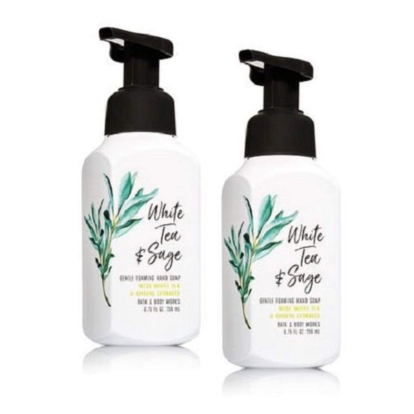 Bath and Body Works Gentle Foaming Hand Soap, White Tea and Sage 8.75 Ounce (2-Pack) with Ginseng Extracts