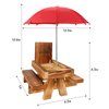 MIXXIDEA Wooden Squirrel Feeder Table with Umbrella, Squirrel Picnic Table for Outside, Brown Squirrel Feeder with Corn Cob Holder Cute Chipmunk Feeder (Red Umbrella)