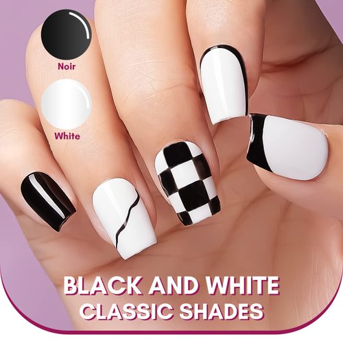 Makartt Gel Nail Polish Liner Set 8ML 2 Colors White and Black for Winter French Nail Art French Tips Swirls DIY Manicure Soak Off UV Curing with Thin Brush