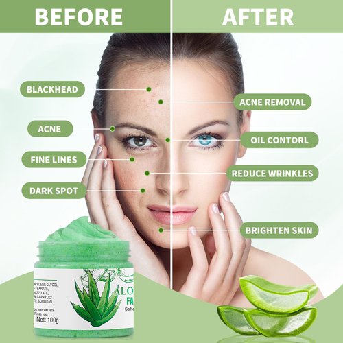 Facial Scrub Aloe Vera Face Scrub, Facial Exfoliating Scrub, Exfoliating Face Wash,Deep Cleansing Facial Exfoliator,Face Scrub Exfoliating for Blackhead, Facial Cleanser for Acne