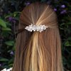 HINZIC Rhinestone Hair Clip Sparkly Crystal Pearl Barrettes French Wedding Prom Engagement Pageant First Communion Hair Decorative Accessories for Women Girls Bride Thick Long Hair