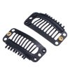 SWACC 100 Pcs U Shape Metailic Snap Clips ins for Hair Extension Hairpiece DIY Snap-Comb Wig Clips with Rubber (Black, 9-Teeth 6 Holes)