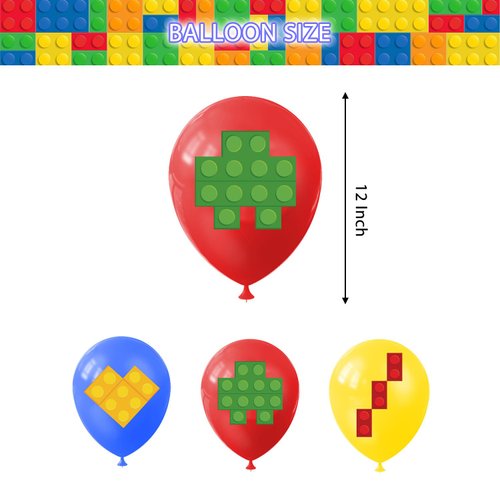 Cadeaux4U 18pcs Building Blocks Balloons, Latex, 12in, Red, Yellow, Blue, Green, White, Party Decorations, Kids Birthday Supplies