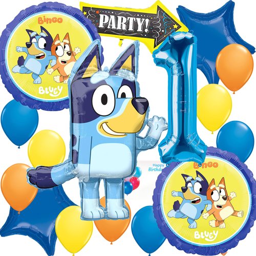 Anagram Bluey, Licensed 1st Birthday Party Supplies Balloon Bouquet Decorations, Multicolored, Party Accessory