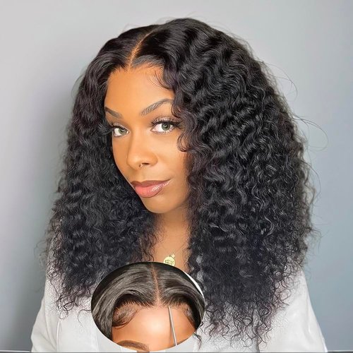 ACQUET 13x4 Curly Bob Wig Human Hair Water Wave HD Lace Front Bob Wigs Curly Human Hair Wig For Women Wet And Wavy Wigs 180% Density Wear And Go Glueless Wig Pre Plucked Pre Cut (16 Inch)