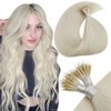 LaaVoo Nano Tip Hair Extensions Platinum Blonde Nano Beads Hair Extensions Nano Hair Extensions Soft for Short Hair 14 inch 50g 1g/strand