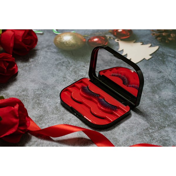 3 Tier Eyelash Storage Case Lash Dime Organizer Holder Box with Mirror Makeup Cosmetic Travel Case Empty and Eyelash Tweezer False Lash Container (Black Red))
