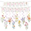 Rngmsi Flower Birthday Decorations for Girls - 11PCS Girls Birthday Party Decorations Wildflower Happy Birthday Banner Garland Flower Hanging Swirls Decorations Birthday Party Decorations for Women