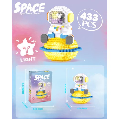 Nueris Astronaut Mini Building Blocks Set - 433 PCS Astronauts Model Space Toys with Light - Micro Building Collection Display Birthday Gift for Adult and Boys or Girls