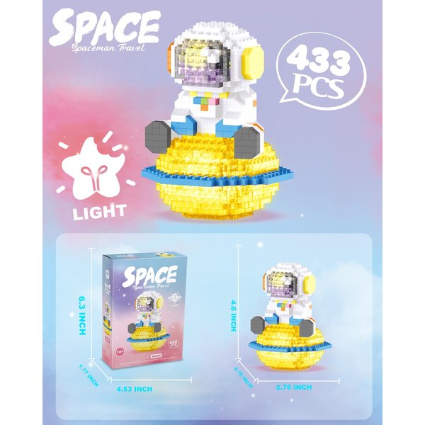 Nueris Astronaut Mini Building Blocks Set - 433 PCS Astronauts Model Space Toys with Light - Micro Building Collection Display Birthday Gift for Adult and Boys or Girls