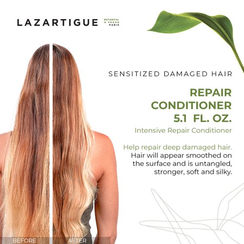 Lazartigue Repair Conditioner, Intensive Repair for Damaged Hair, Enriched with Vegetal Keratin, Vegan, Sulfate-Free, Silicone-Free, 5.1 fl.oz.