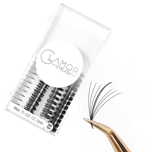 GLAMOREYELASH 500 Ultra Speed Promade Fans, Natural Wispy Eyelash Extension 5D 7D 9D Individual Lashes Mink Lashes, 0.05/0.07mm, C CC D Curl, 8-16mm Length for Fluffy Eyelash Cluster (7D-0.07-CC, 16mm)