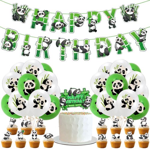 Panda Birthday Party Supplies Include Panda Banner, Balloons, Panda Cake Topper, Panda Themed Birthday Party Decorations