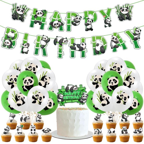 Panda Birthday Party Supplies Include Panda Banner, Balloons, Panda Cake Topper, Panda Themed Birthday Party Decorations