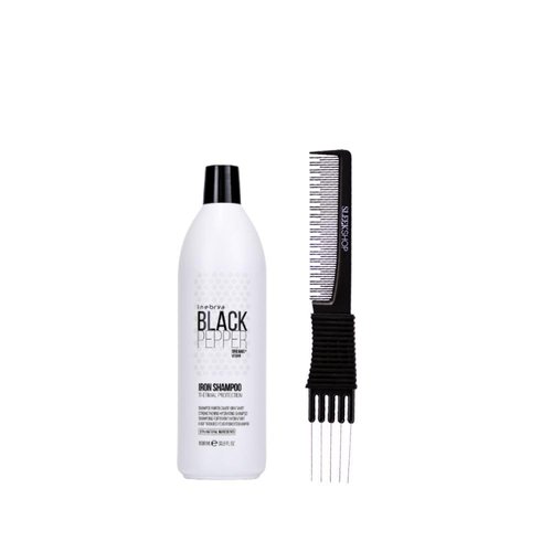 kuss Inebrya Black Pepper Iron Shampoo (33.8 oz) with Teasing Comb Pack of 1