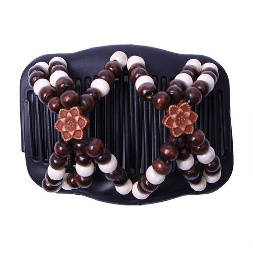 LOVEF Thick Hair Clip Magic Wood Beads Double Hair Comb Clip Stretch Combs for Hair Fashion Design Multi Butterfly Bun Maker for Popular Hairstyles Style 4pcs