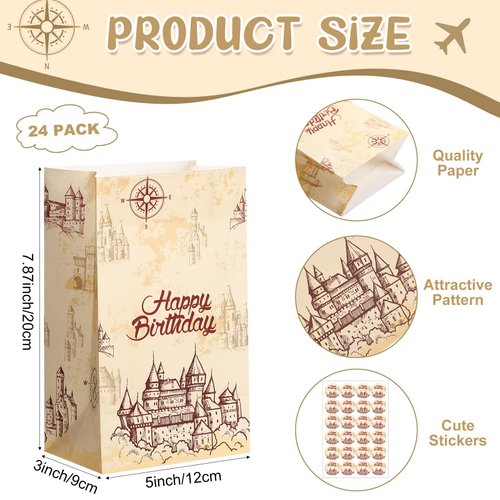 Capoda 24 Pieces Magical Wizard Party Gift Bags Paper Goodie Bags Wizard Party Favors Birthday Party Supplies Decorations Candy Bags Decor Halloween Witch Party Supplies