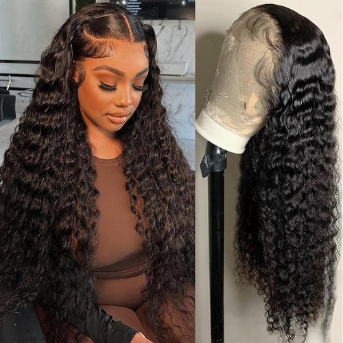 13x4 Deep Wave Lace Frontal Wigs Human Hair 180% Density Deep Curly HD Lace Front Wigs Human Hair...