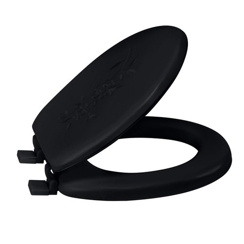 Bath Bliss Extra Soft Standard Round Toilet Seat | Decorative Vinyl Lid | Adjustable Quick Screw Attach Non-Slip Hinges | Bathroom | Black