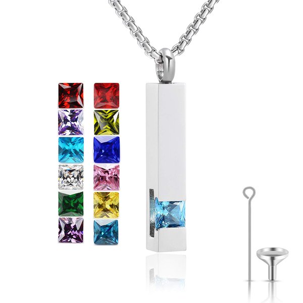 YOUFENG Urn Necklaces for Ashes Birthstone Cube Urns for Human Ashes Memorial Cremation Urn Locket Keepsake Ashes Jewelry (Silver - March)