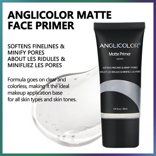 Anglicolor Matte Primer Face Foundation Primer Makeup Primer For All Skin Types,Long Lasting Hydrating Smoothing Isolated Moisturizing Oil Free Effect Make Up Base,Pore Minimizer (30ml) White