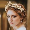 Gortin Flower Crown Bride Wedding Headband Gold Leaf Bridal Princess Headpiece Pearl Wedding Tiara Hair Accessories for Women