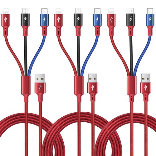 3Pack 5Ft Multiple Charging Cable 3-in-1 Braided Multi Charger Cord Fast Charging Cable Multi Charger Cable for Type C/Micro USB Port for Cell Phones/iPhone 16 15 14 13/ Samsung/PS/Tablets & More