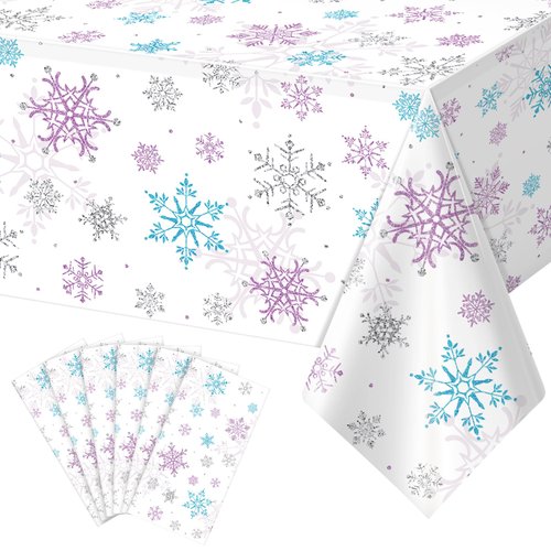 6 Pieces Christmas Snowflake Party Tablecloth Decorations,Plastic Purple and Blue Winter Wonderland Table Cover for Winter Christmas Birthday Holiday Party Decorations and Supplies,54x108 inch