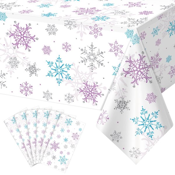 6 Pieces Christmas Snowflake Party Tablecloth Decorations,Plastic Purple and Blue Winter Wonderland Table Cover for Winter Christmas Birthday Holiday Party Decorations and Supplies,54x108 inch
