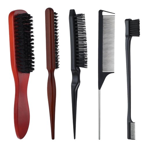 cobee 5 Pcs Slick Back Hair Brush Set, Bristle Hair Brush Edge Control Brush Teasing Comb, Wax St...