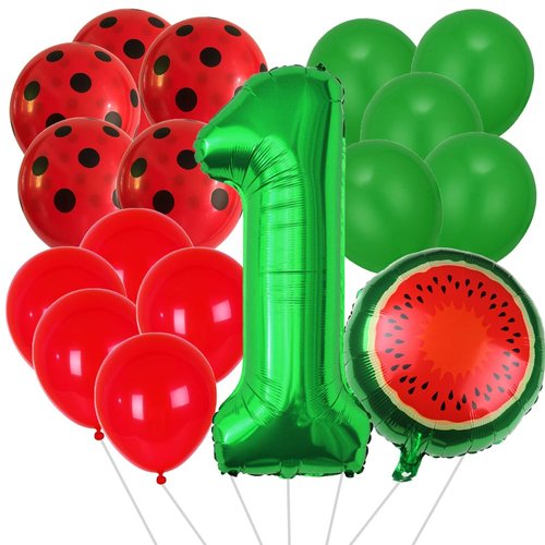 Watermelon Balloons Watermelon Birthday Party Decorations with 1st Foil Balloon Watermelon Foil Balloons Green and Red Latex Balloons for Boy Shower Decorations Fruit Theme Party Supplies
