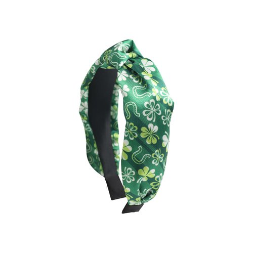 St Patricks Day Headband for Women Shamrock Knotted Headband Wide Hair Band Green Clover Hair Accessories Irish Festive Costume Celebration Parade Party Supplies