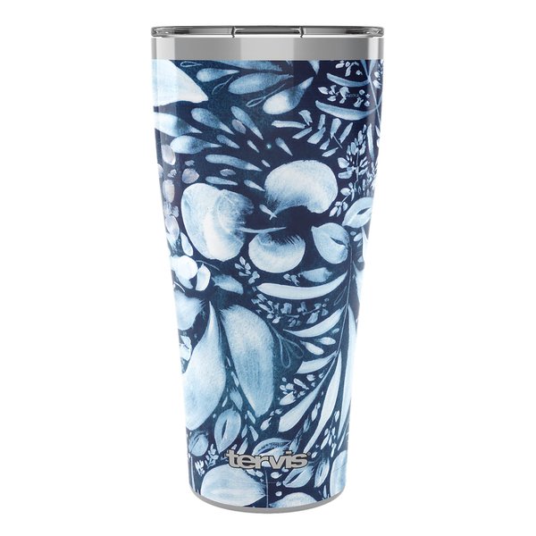 Tervis CreativeIngrid Navy Full Flower Triple Walled Insulated Tumbler Travel Cup Keeps Drinks Cold & Hot, 30oz Legacy, Stainless Steel