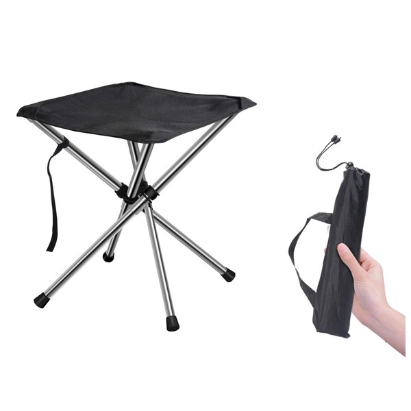 chiitek Foldable Camping Stool Travel Chair Super Compact Ultralight Weight Tiny Size to Carry Out to Hiking, Beach, Camping, Fishing Unfolded Size 12.6 * 12.6 * 13.8inches.