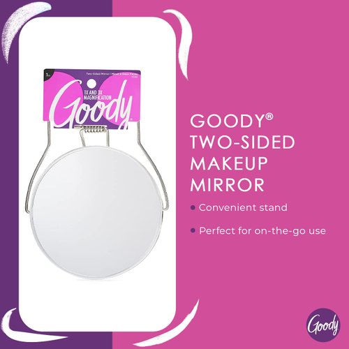Goody Two-Sided Makeup Mirror with Stand - 1X and 3X Dual Sided Magnification - Lightweight & Portable Table Top Magnifying Vanity Mirror