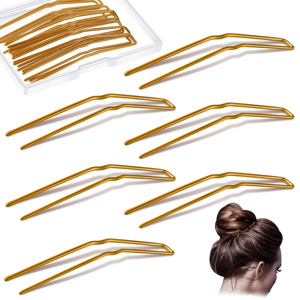 24 Pcs U Shaped Hair Pins Ballet Bobby Pins U Pin Hair Styling Pins Bobby Pins for Updo with Storage Box Metal U Bun Hair Forks for Women Girls Thick Thin Long Curly Hair(Gold, 3 Inch)