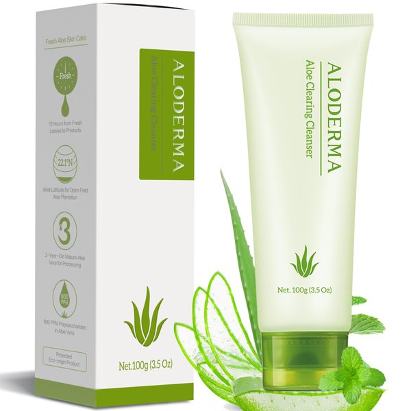 Aloderma Acne Clearing Facial Cleanser with 76% Organic Aloe Vera - Remove Excess Oil, Gentle Aloe Vera Cleanser with Witch Hazel - Purify Skin, Deeeply Cleanse Pores, Calming Aloe Facial Wash, 3.5oz
