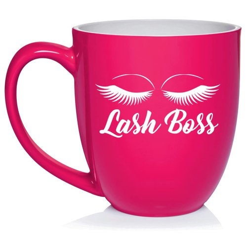Daylor Lash Boss Makeup Lash Extension Artist Ceramic Coffee Mug Tea Cup Gift (16oz Hot Pink)