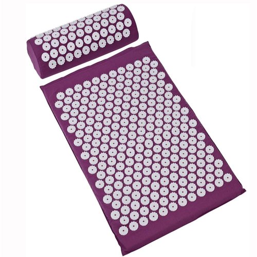 Hoollybanan Acupressure Mat and Pillow Massage Set with Carrying Bag for Back, Neck, Headaches Pain Relief-Relieves (Purple)